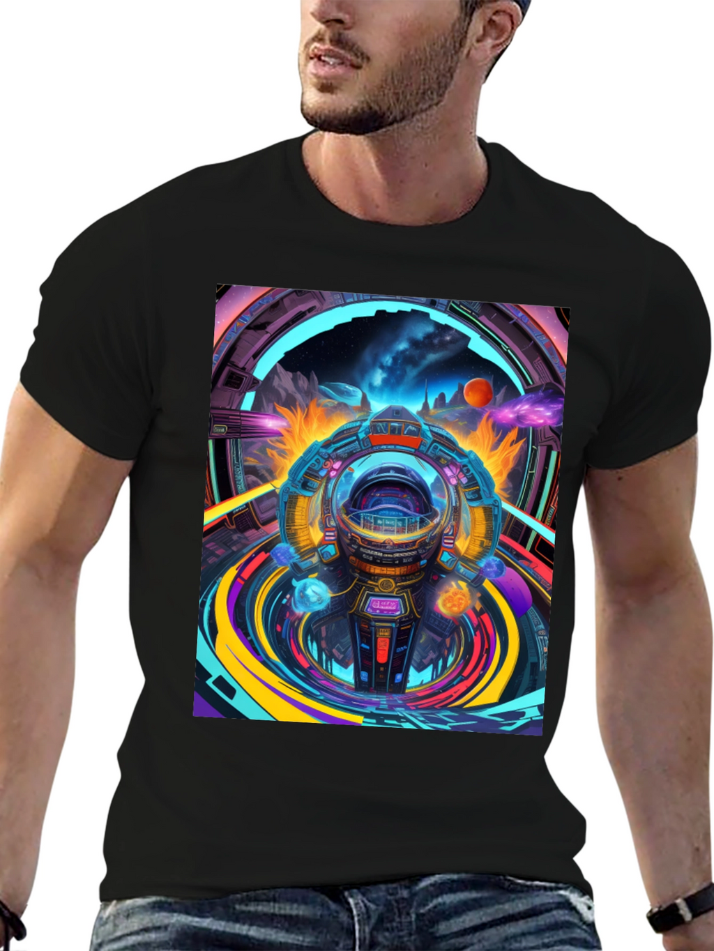 Sci-Fi Portal T-Shirt - Black Graphic Tee