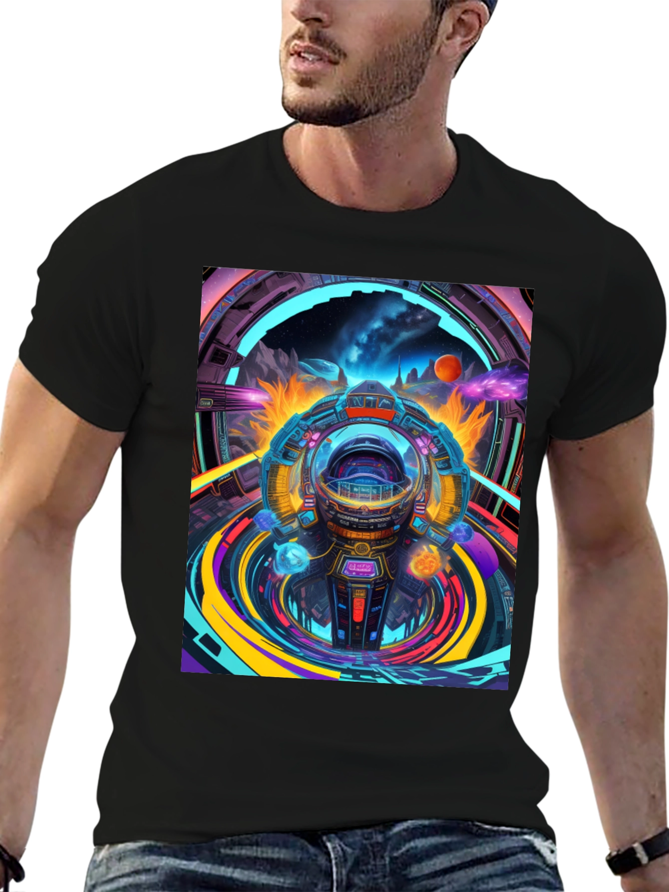 Sci-Fi Portal T-Shirt - Black Graphic Tee