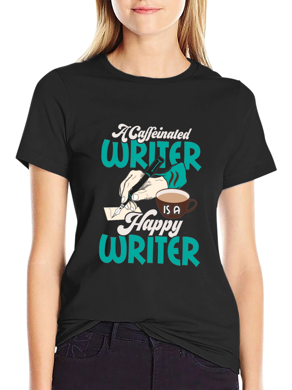 Caffeinated Writer Graphic Tee - Black