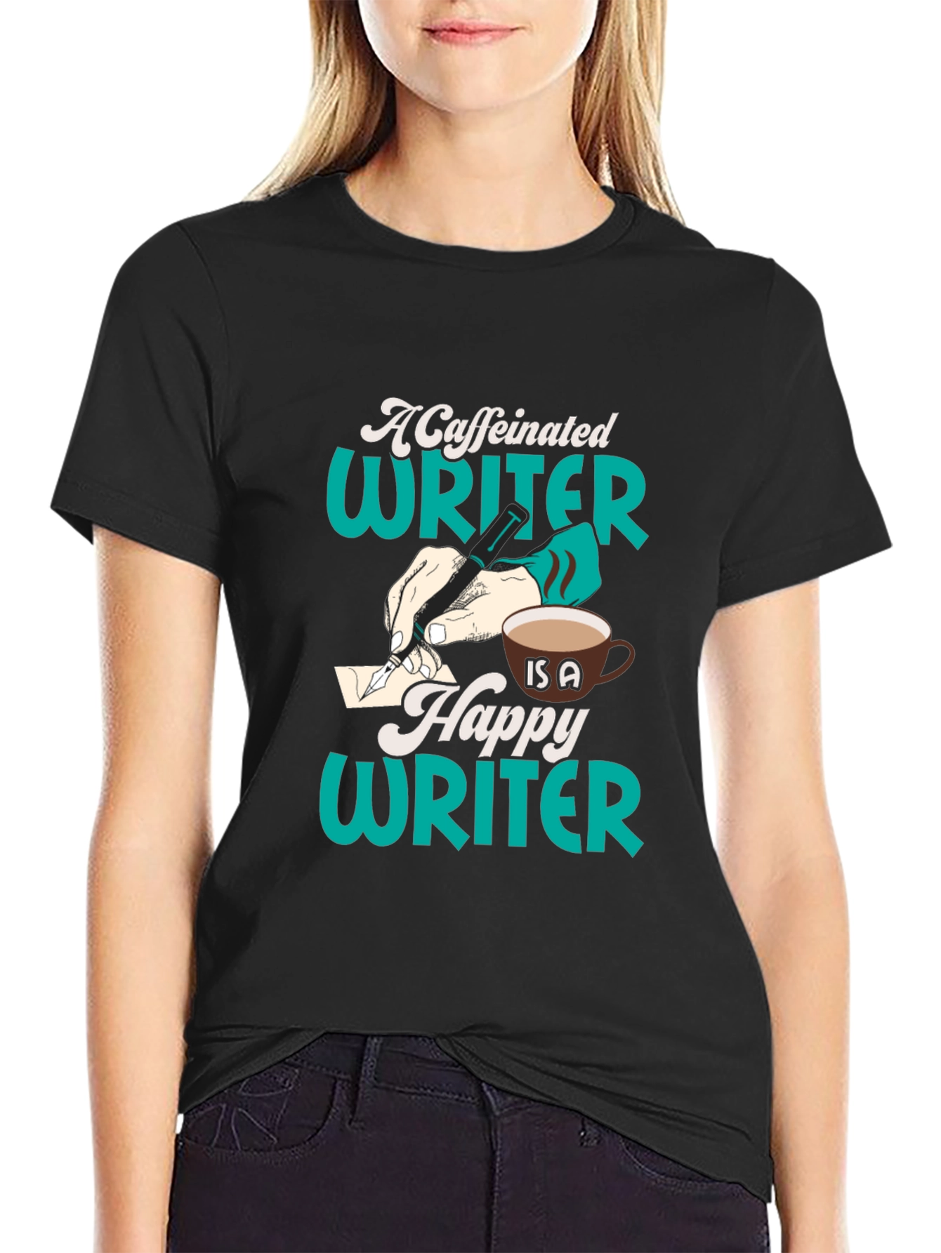 Caffeinated Writer Graphic Tee - Black