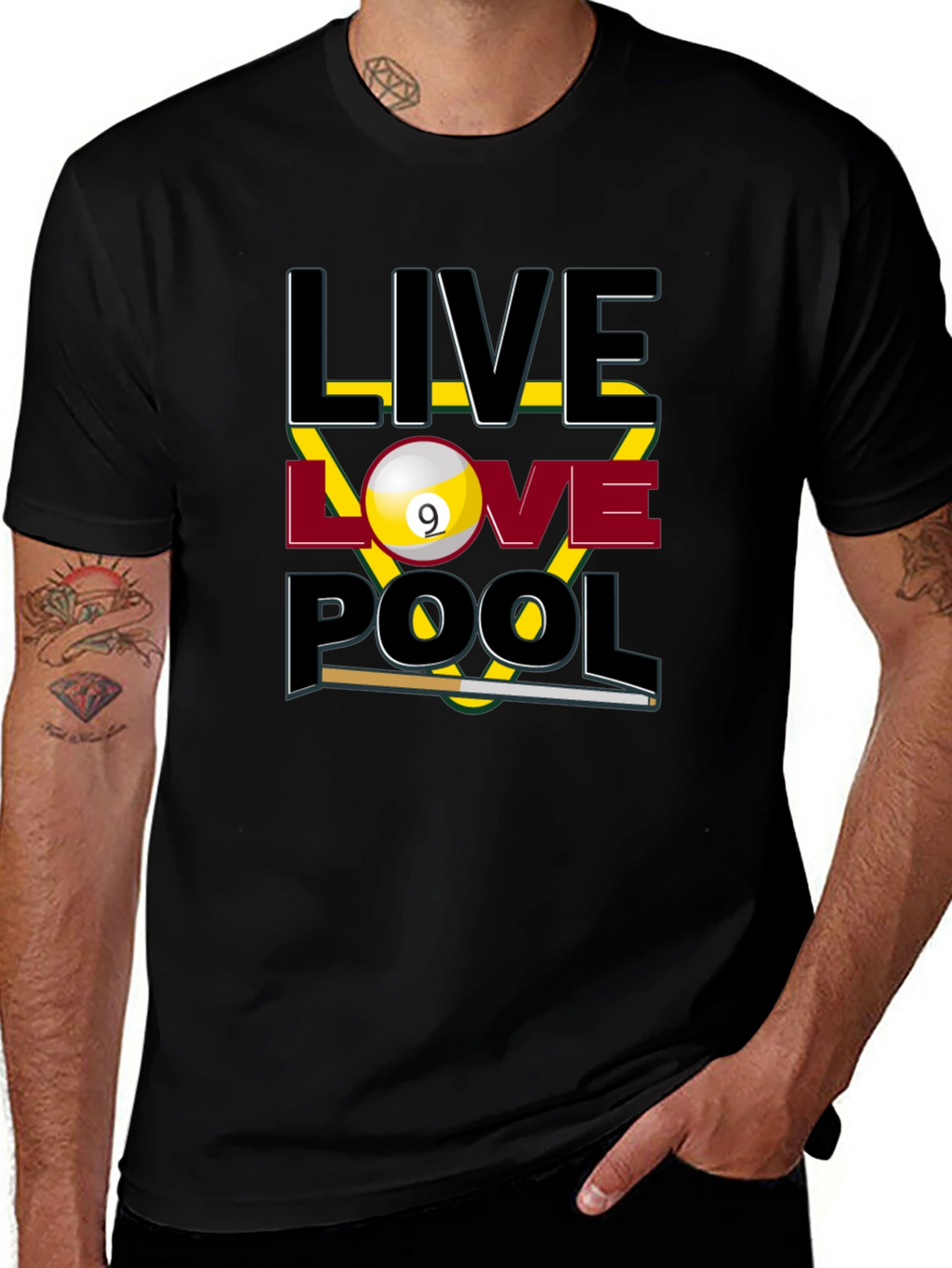 Live Love Pool Graphic T-Shirt - Billiards Player Tee