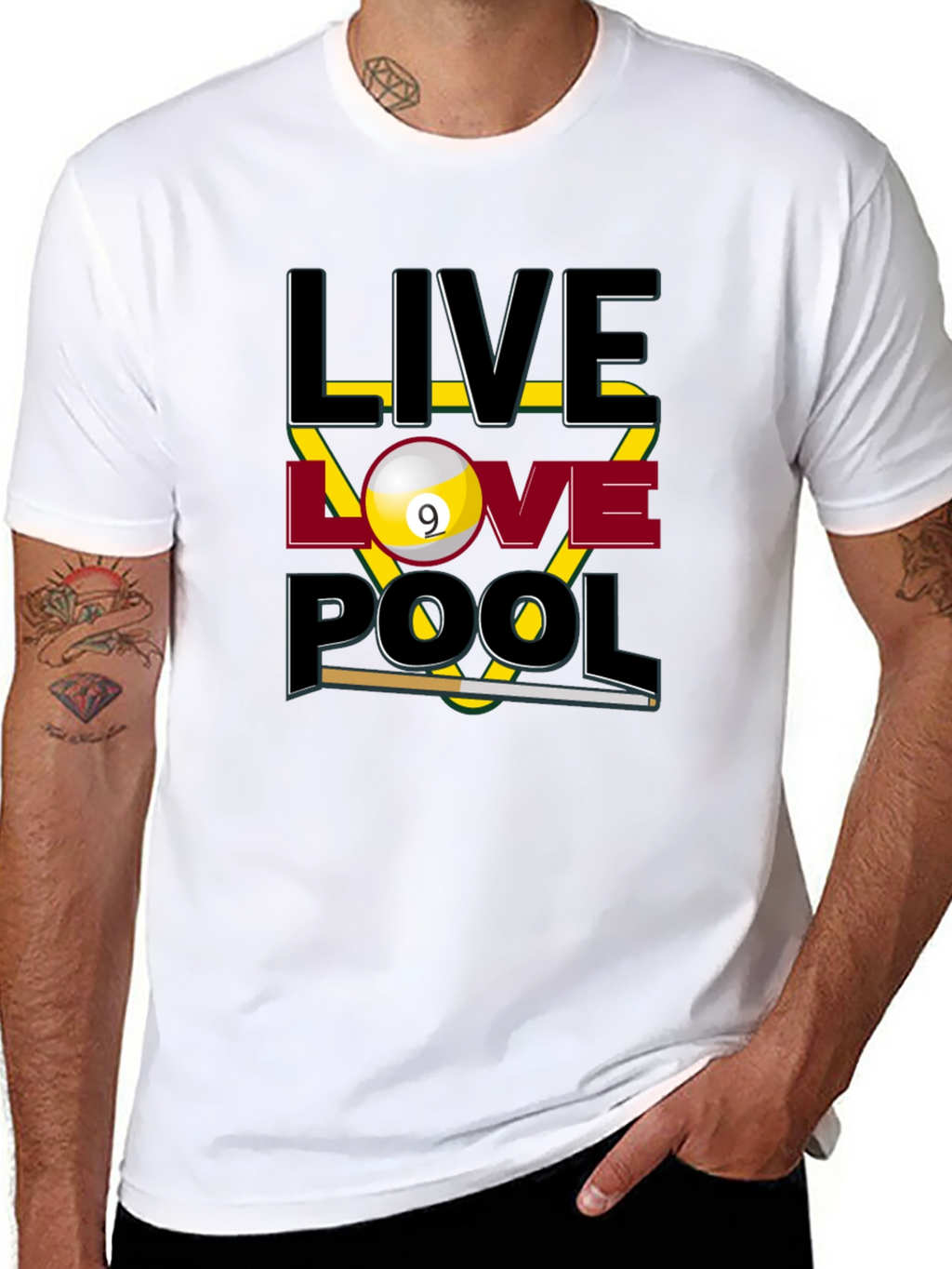 Live Love Pool Graphic T-Shirt - Billiards Player Tee