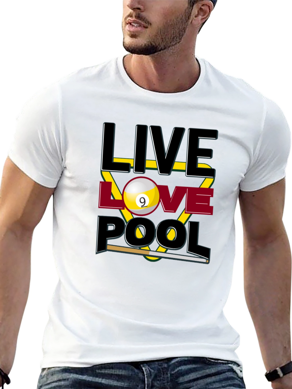 Live Love Pool Graphic T-Shirt - Billiards Player Tee