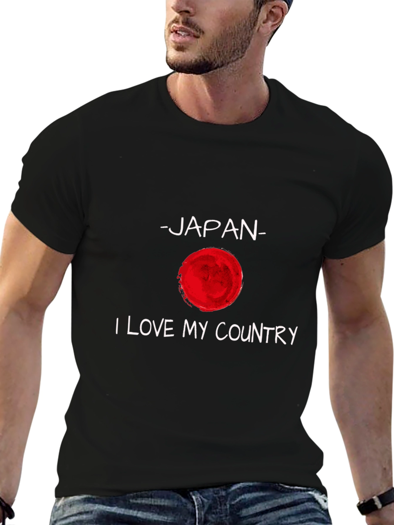 Japan Flag T-Shirt - I Love My Country Black Tee