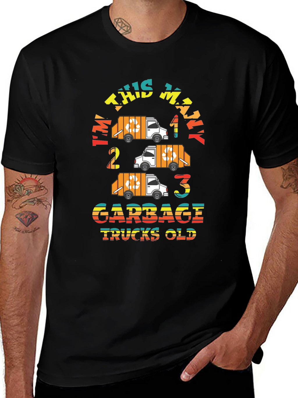 Im This Many Garbage Trucks Old Black Graphic Tee