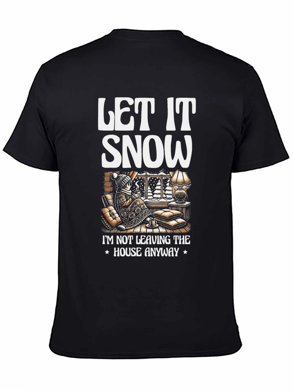 Let It Snow T-Shirt Winter Cozy Cabin Black Tee