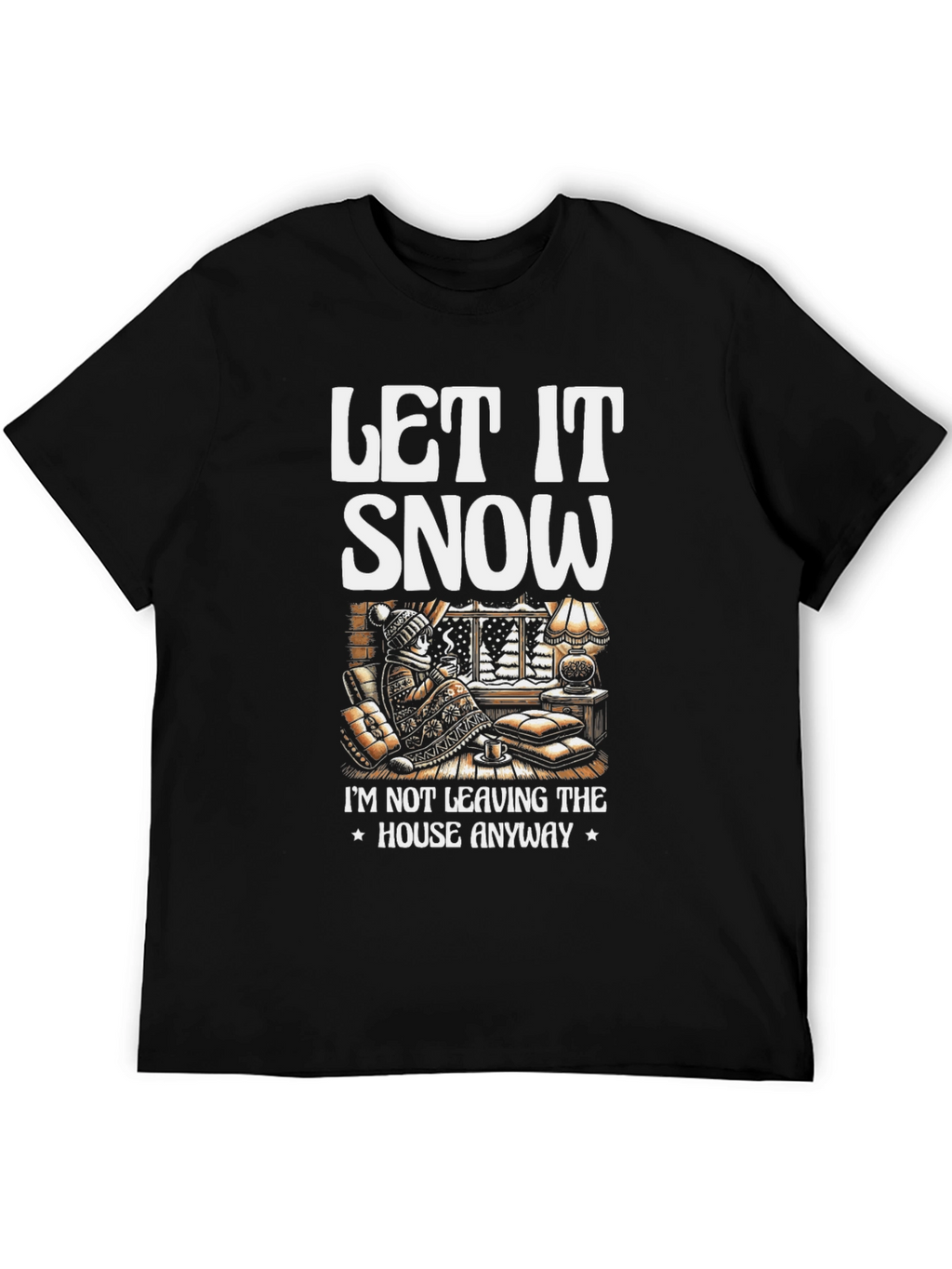 Let It Snow T-Shirt Winter Cozy Cabin Black Tee