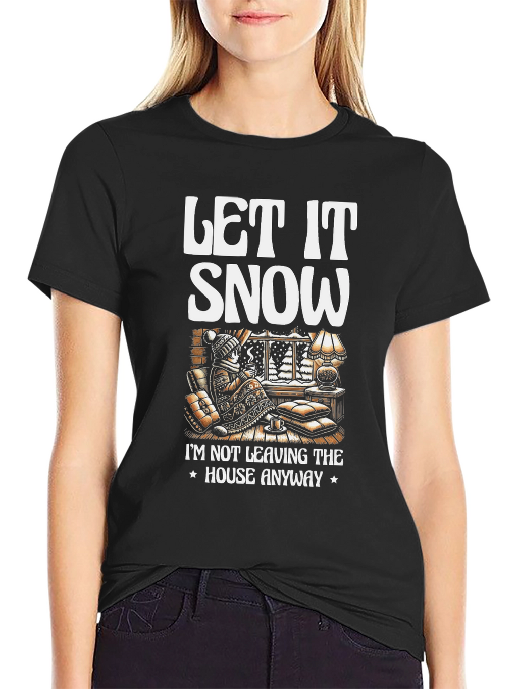 Let It Snow T-Shirt Winter Cozy Cabin Black Tee
