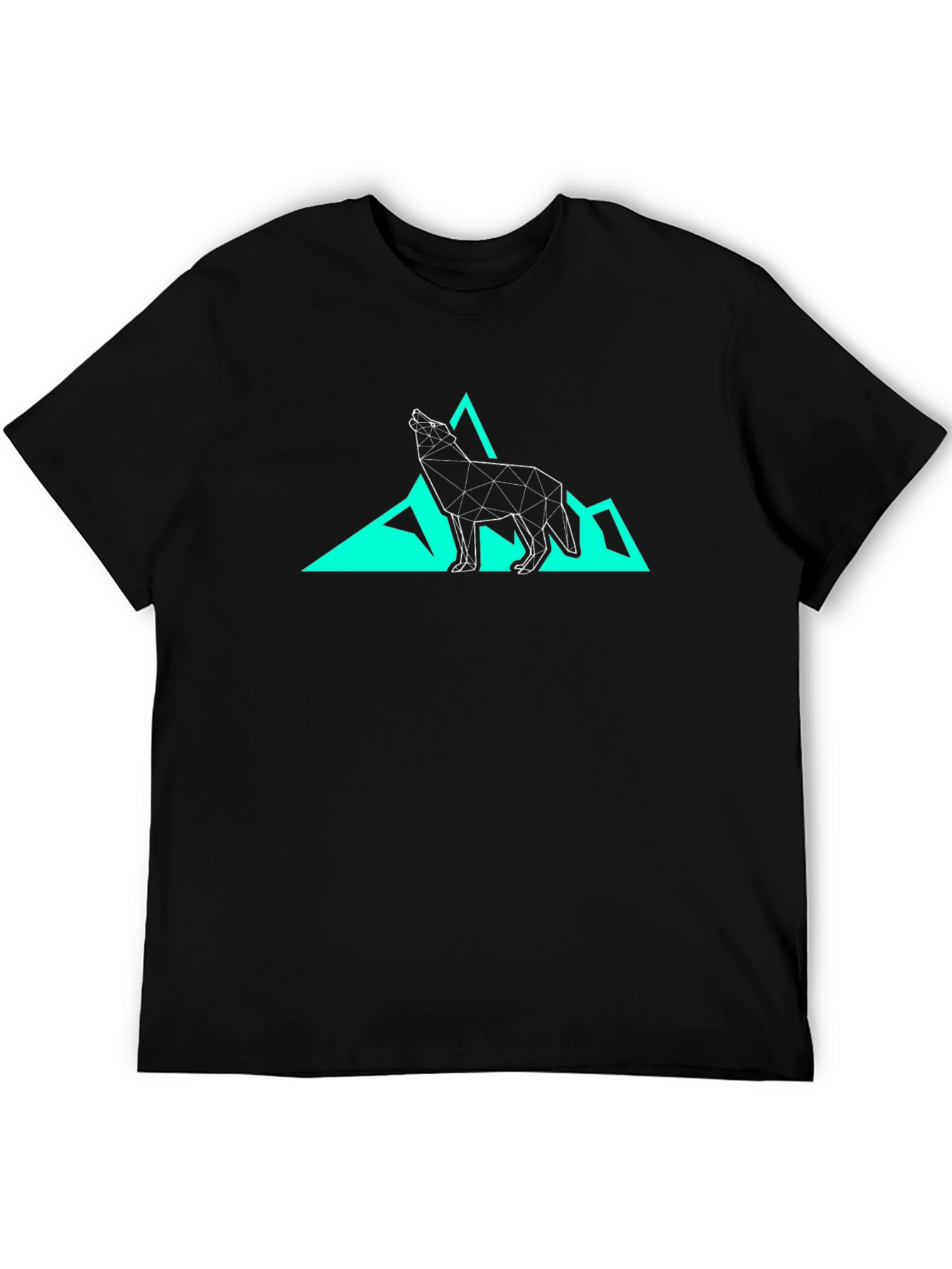 Geometric Wolf & Mountain Graphic Tee - Black