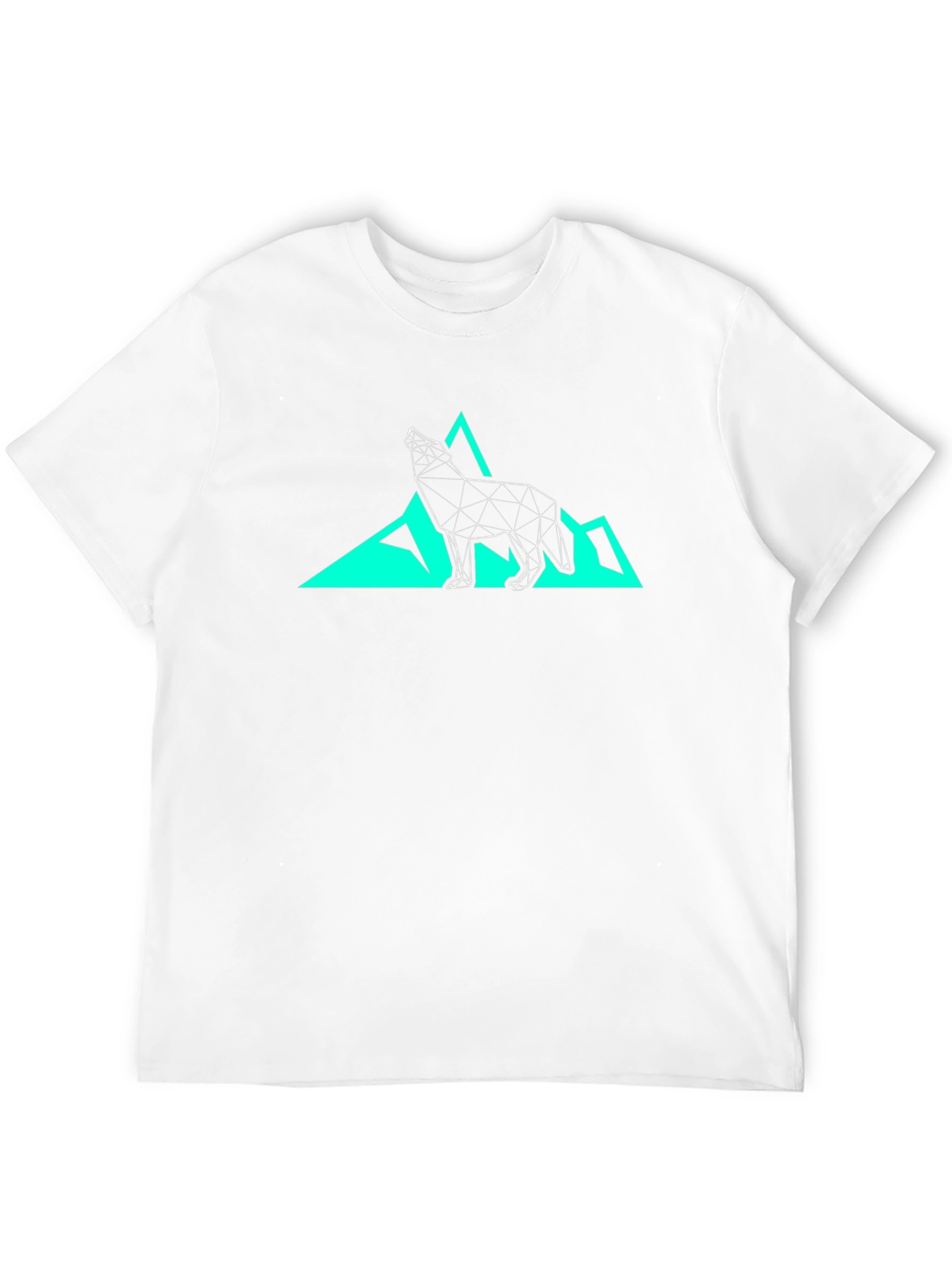 Geometric Wolf & Mountain Graphic Tee - Black