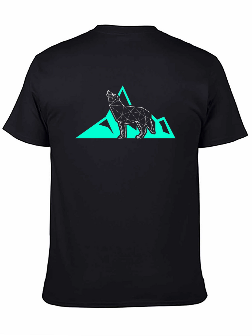 Geometric Wolf & Mountain Graphic Tee - Black