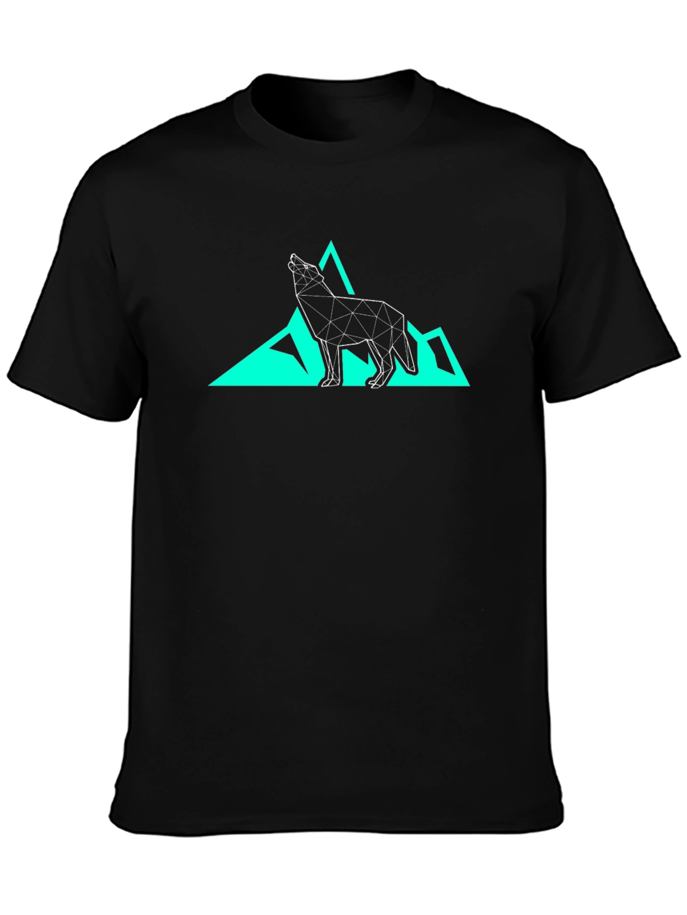Geometric Wolf & Mountain Graphic Tee - Black