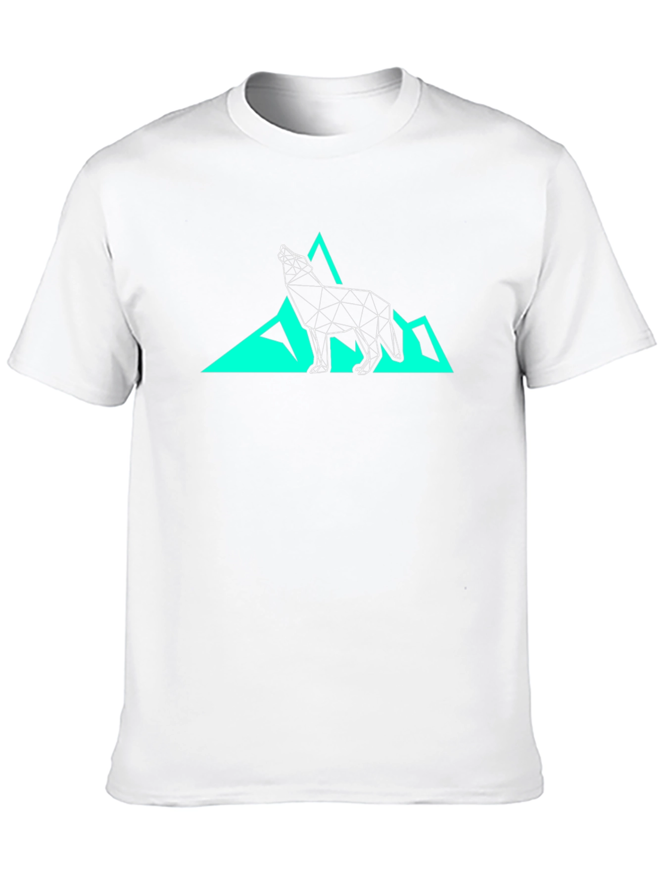 Geometric Wolf & Mountain Graphic Tee - Black