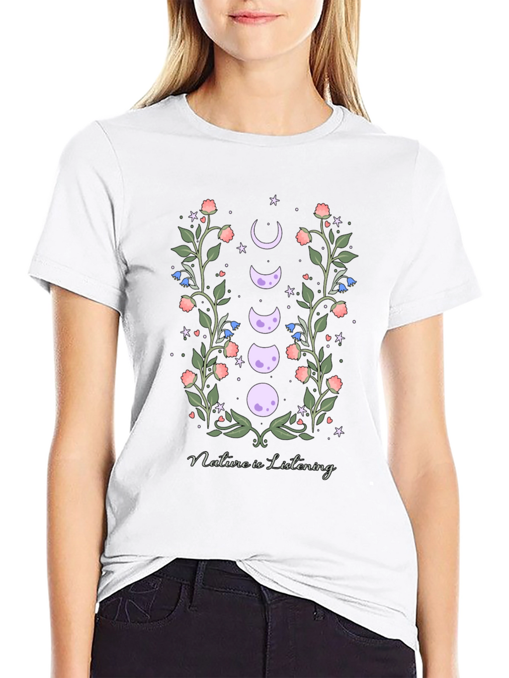 Natures Embrace T-Shirt - Moon Phase Floral Design