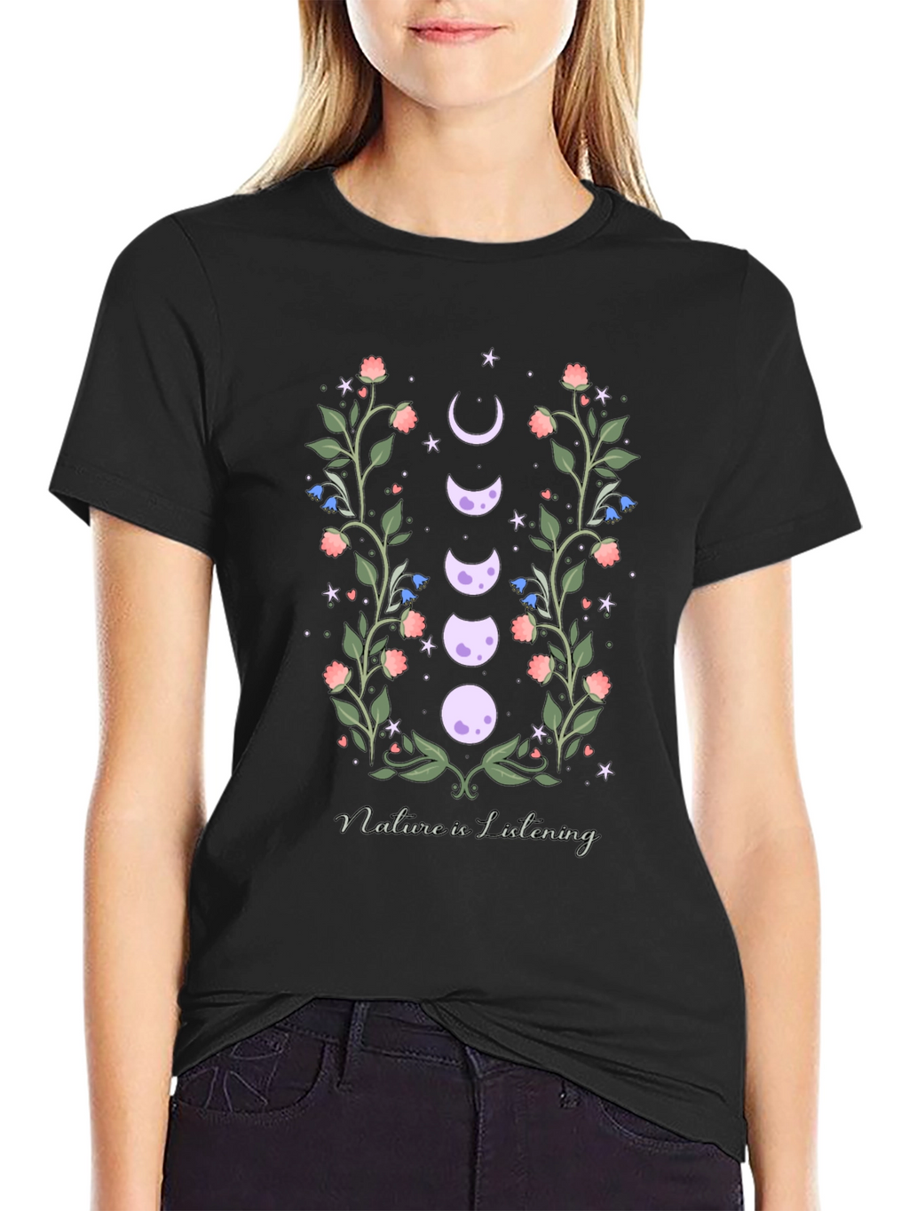 Natures Embrace T-Shirt - Moon Phase Floral Design