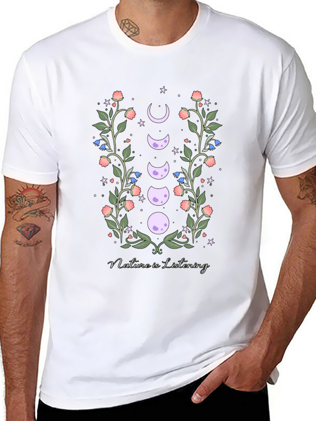 Natures Embrace T-Shirt - Moon Phase Floral Design