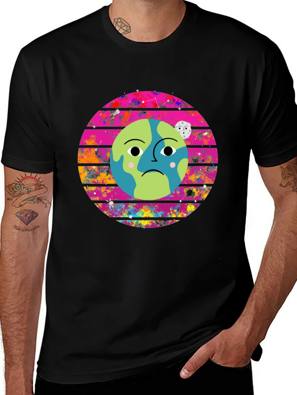 Sad Earth Graphic Tee - Black Crew Neck