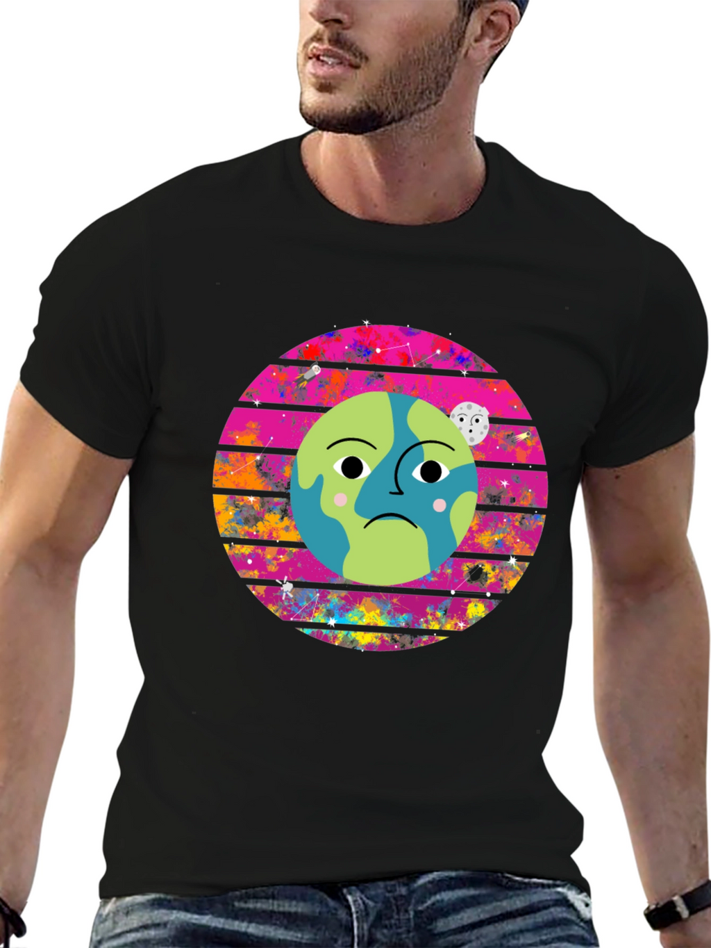 Sad Earth Graphic Tee - Black Crew Neck