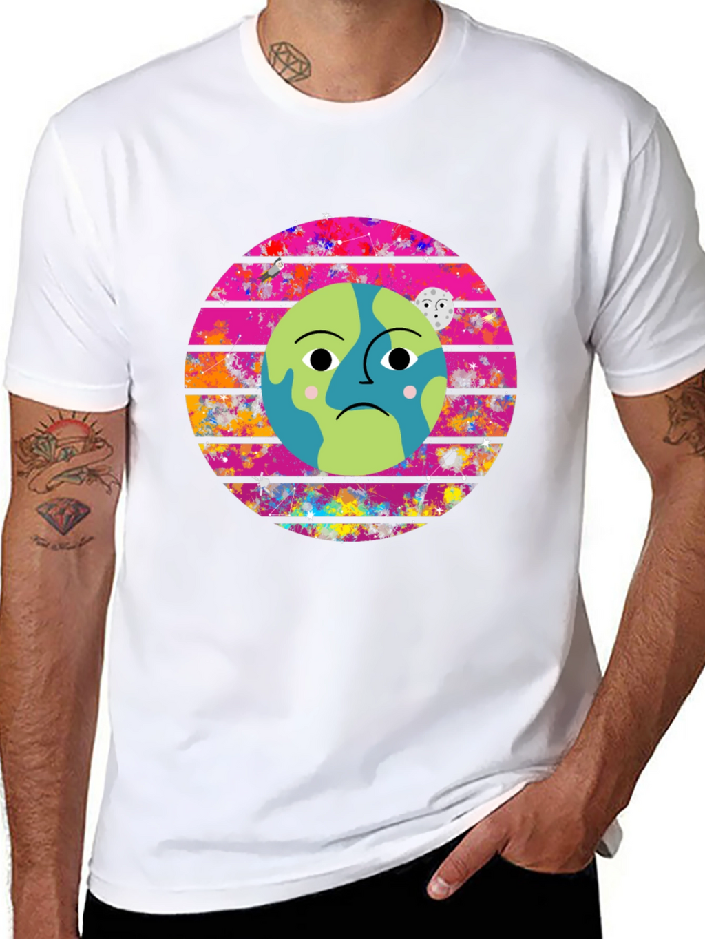 Sad Earth Graphic Tee - Black Crew Neck