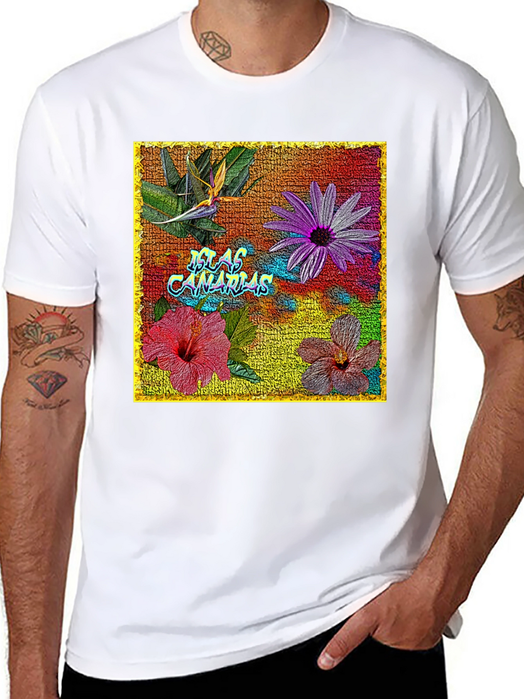 Floral Islas Canarias Black T-Shirt