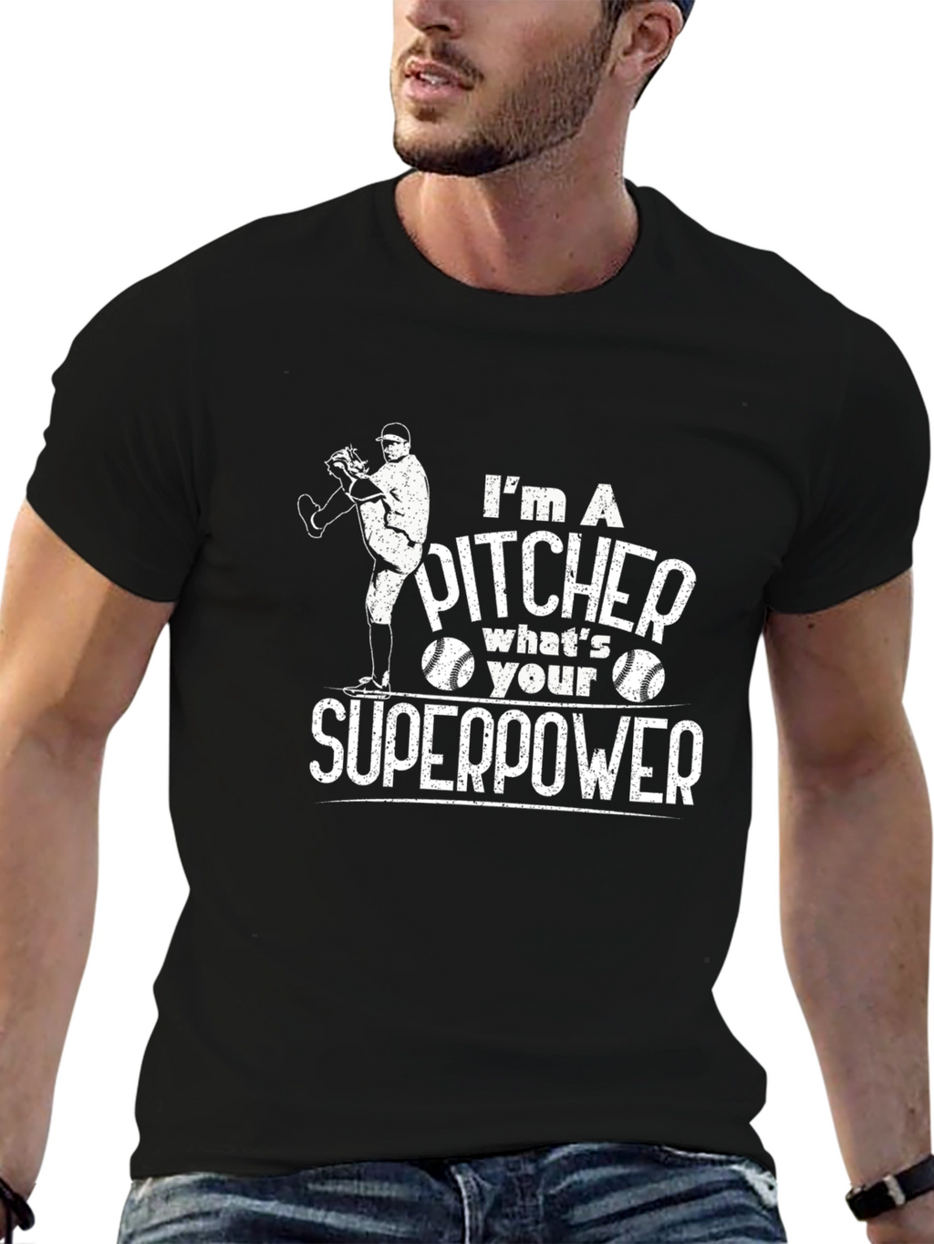 Pitcher Superpower Graphic Tee - Baseball Fan Shirt
