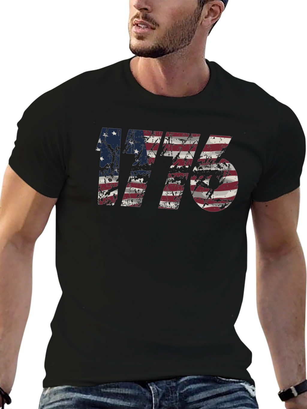 Distressed American Flag 1776 Graphic Tee