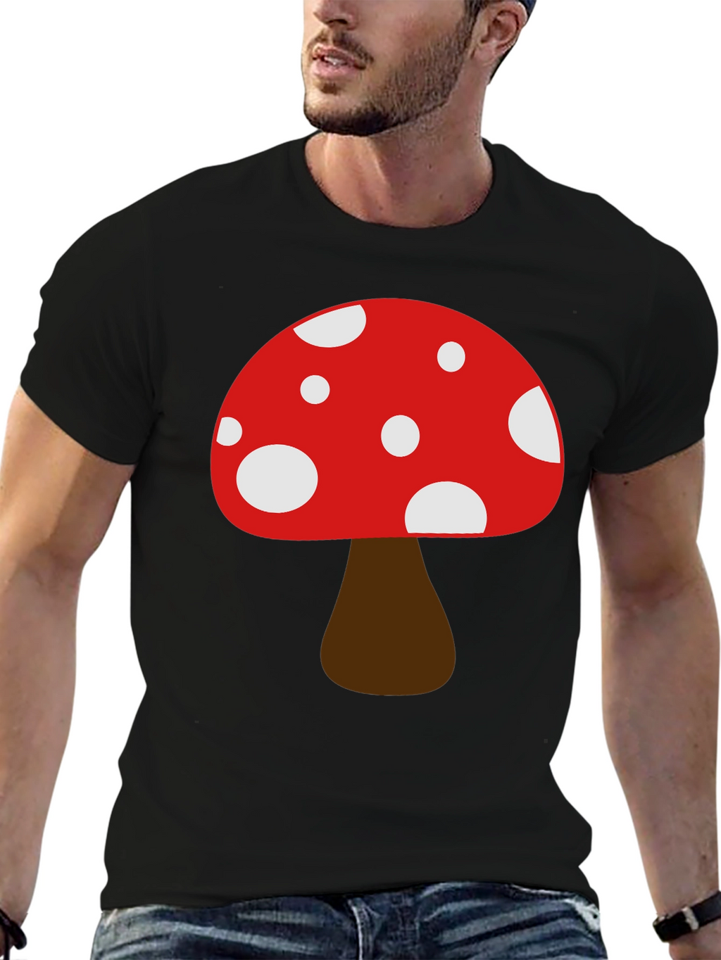 Funky Mushroom Graphic Tee - Black Cotton Casual Shirt