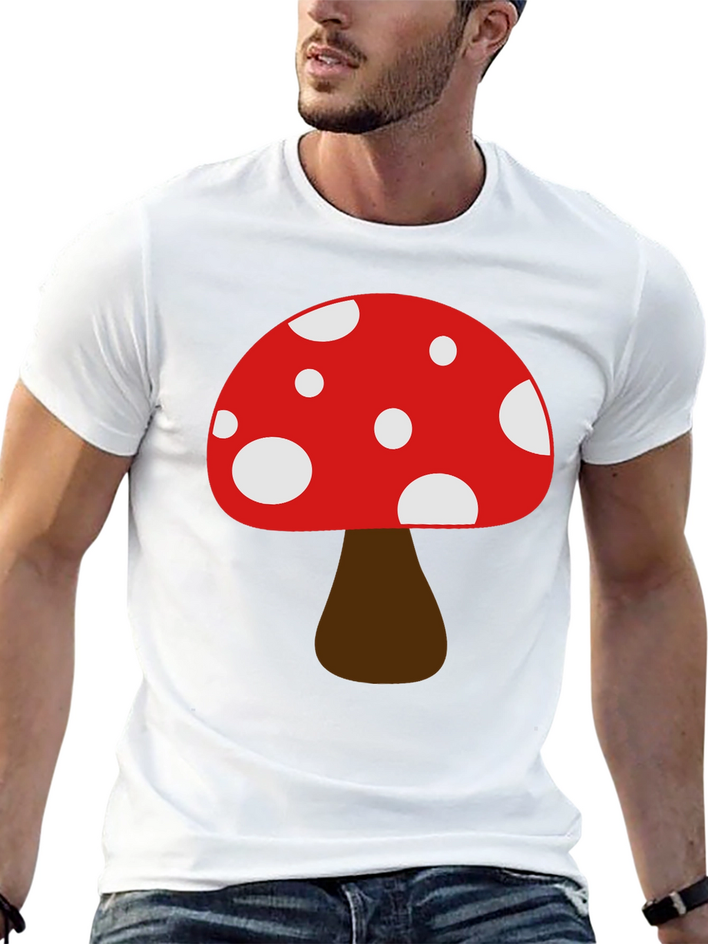 Funky Mushroom Graphic Tee - Black Cotton Casual Shirt