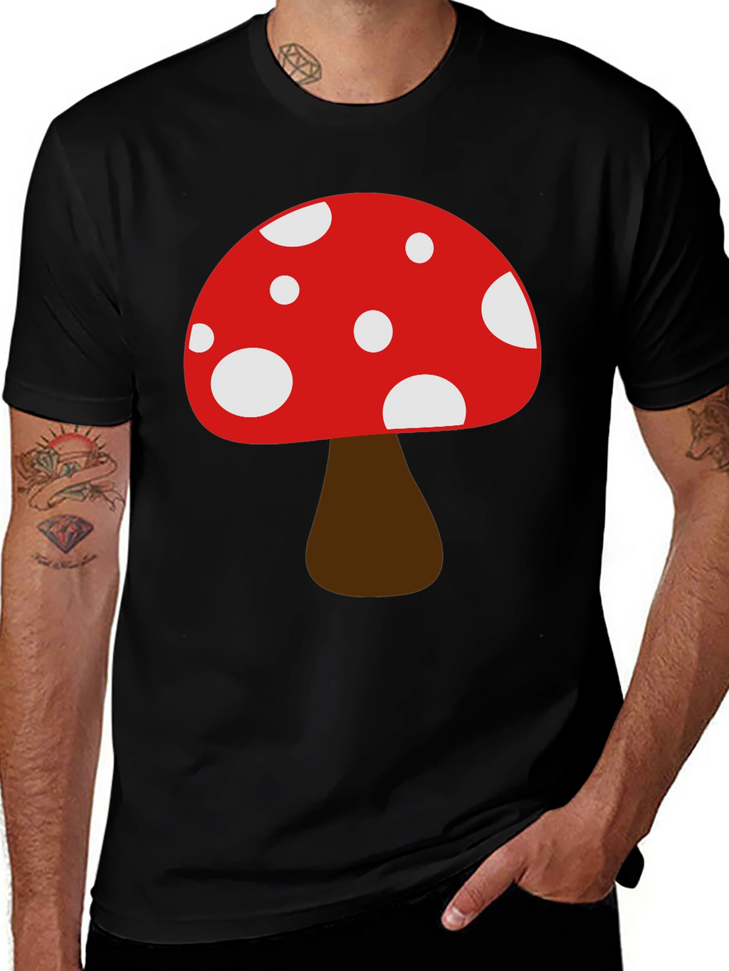 Funky Mushroom Graphic Tee - Black Cotton Casual Shirt