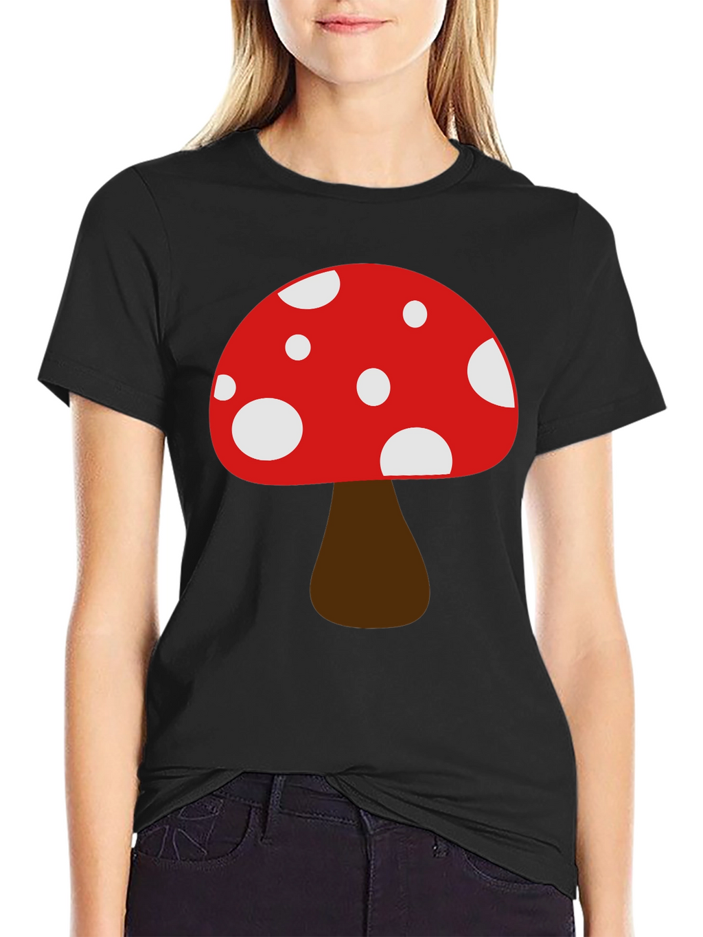 Funky Mushroom Graphic Tee - Black Cotton Casual Shirt