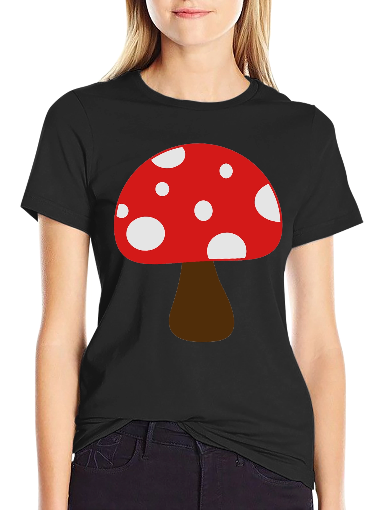 Funky Mushroom Graphic Tee - Black Cotton Casual Shirt