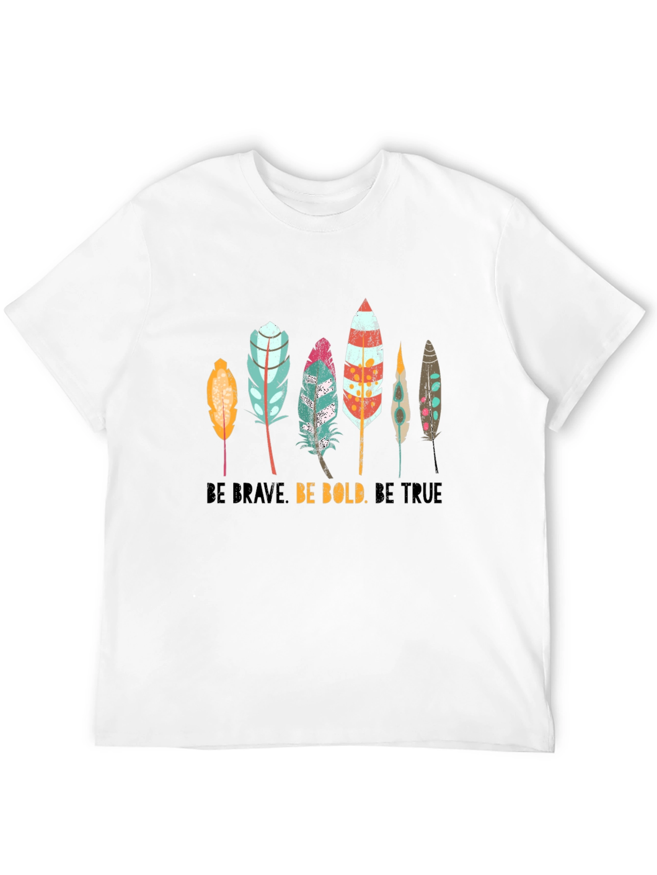 Boho Feather Graphic T-Shirt - Be Brave Bold True