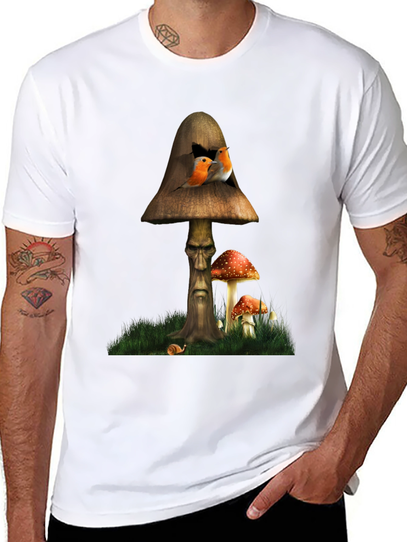 Mushroom Birdhouse Graphic Tee - Unique Fantasy Design