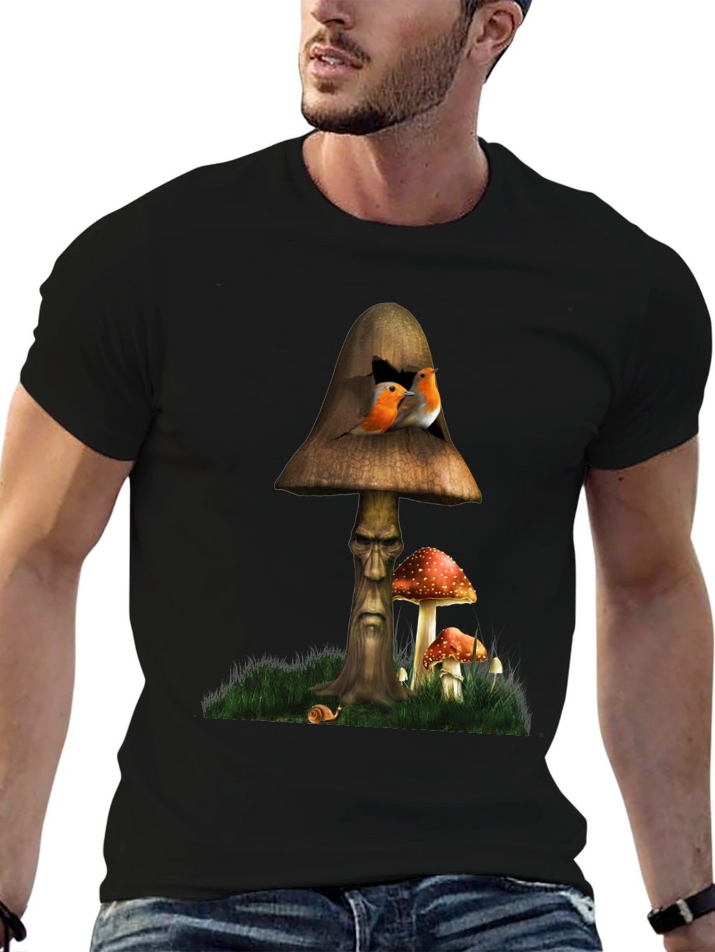 Mushroom Birdhouse Graphic Tee - Unique Fantasy Design