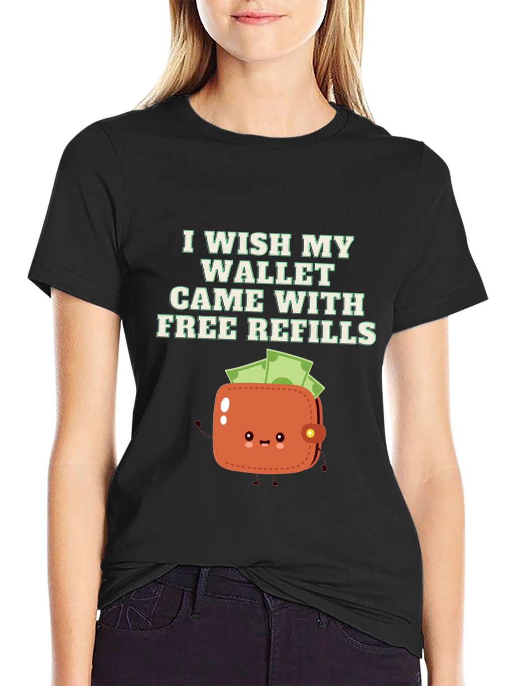 Free Refills Wallet T-Shirt - Black Graphic Tee