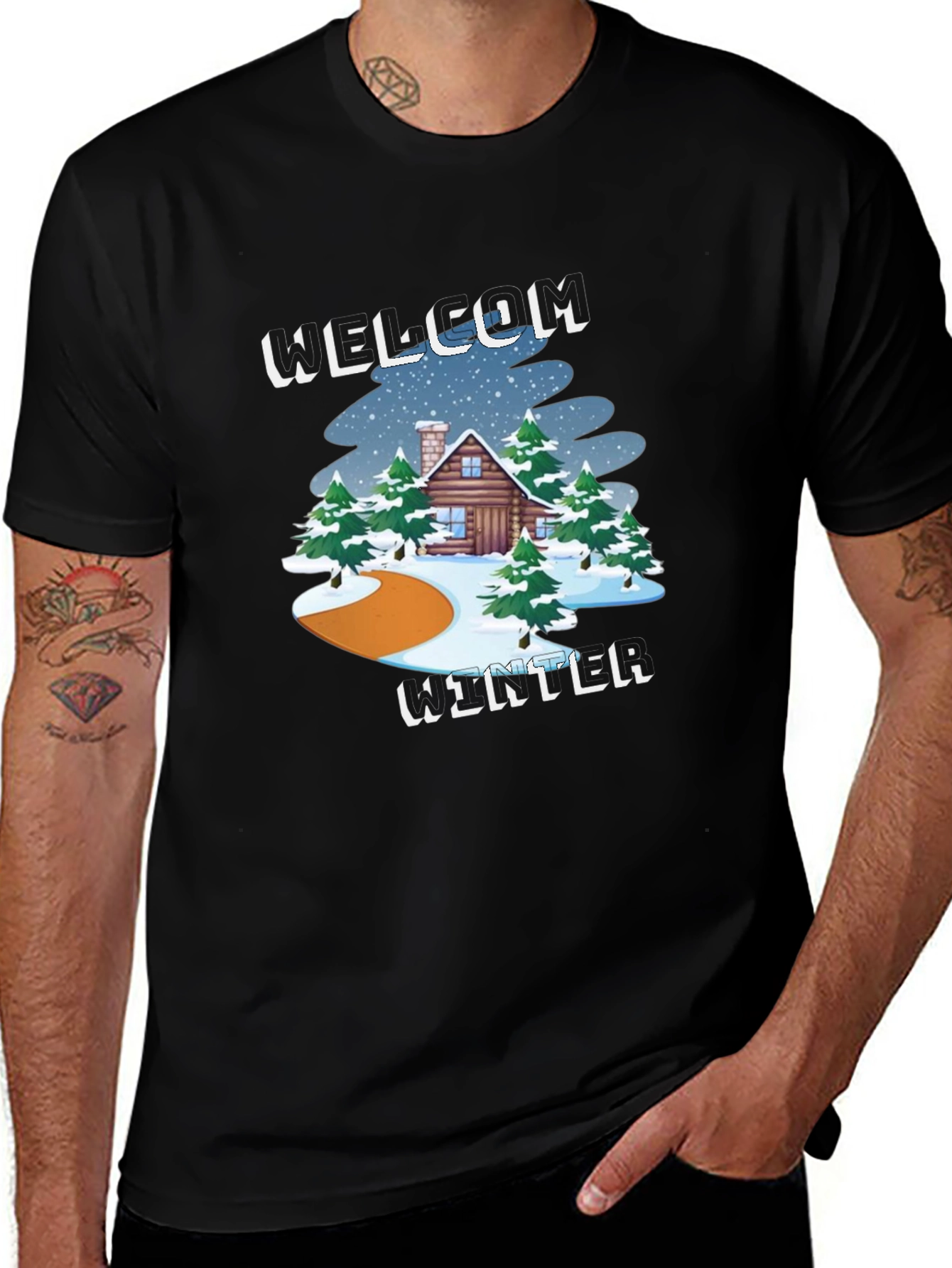 Welcome Winter Graphic Tee - Cabin & Snow Design