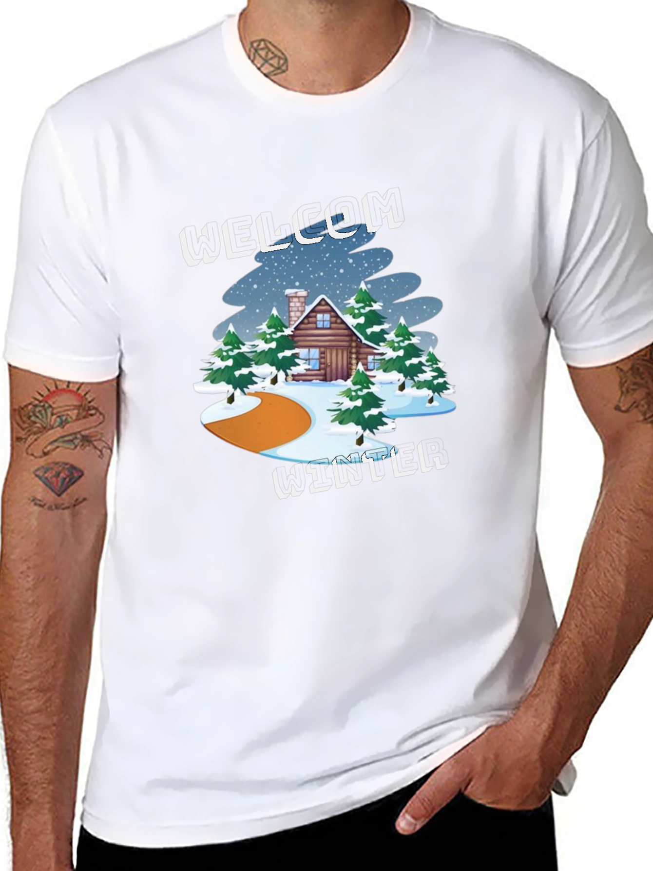 Welcome Winter Graphic Tee - Cabin & Snow Design
