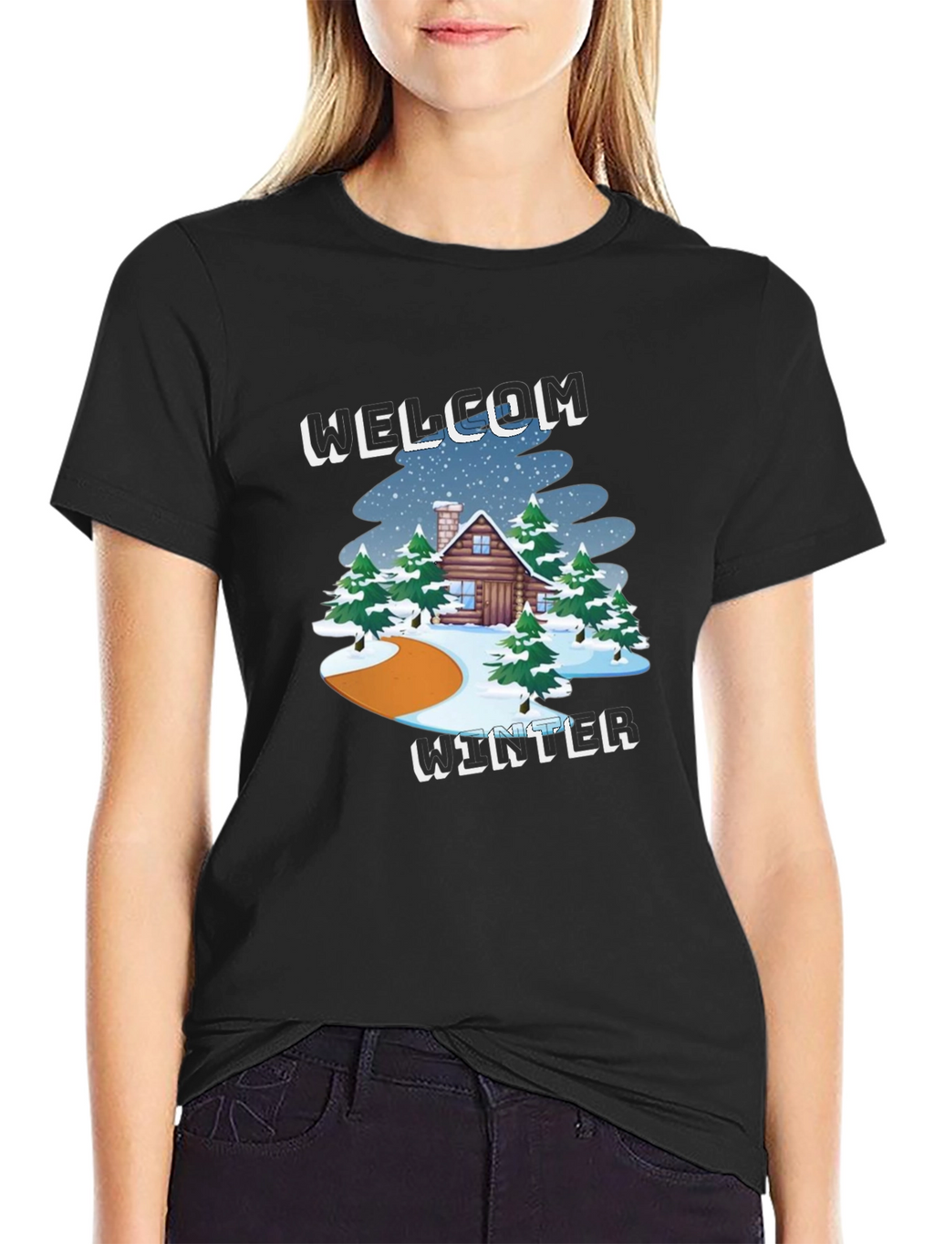 Welcome Winter Graphic Tee - Cabin & Snow Design