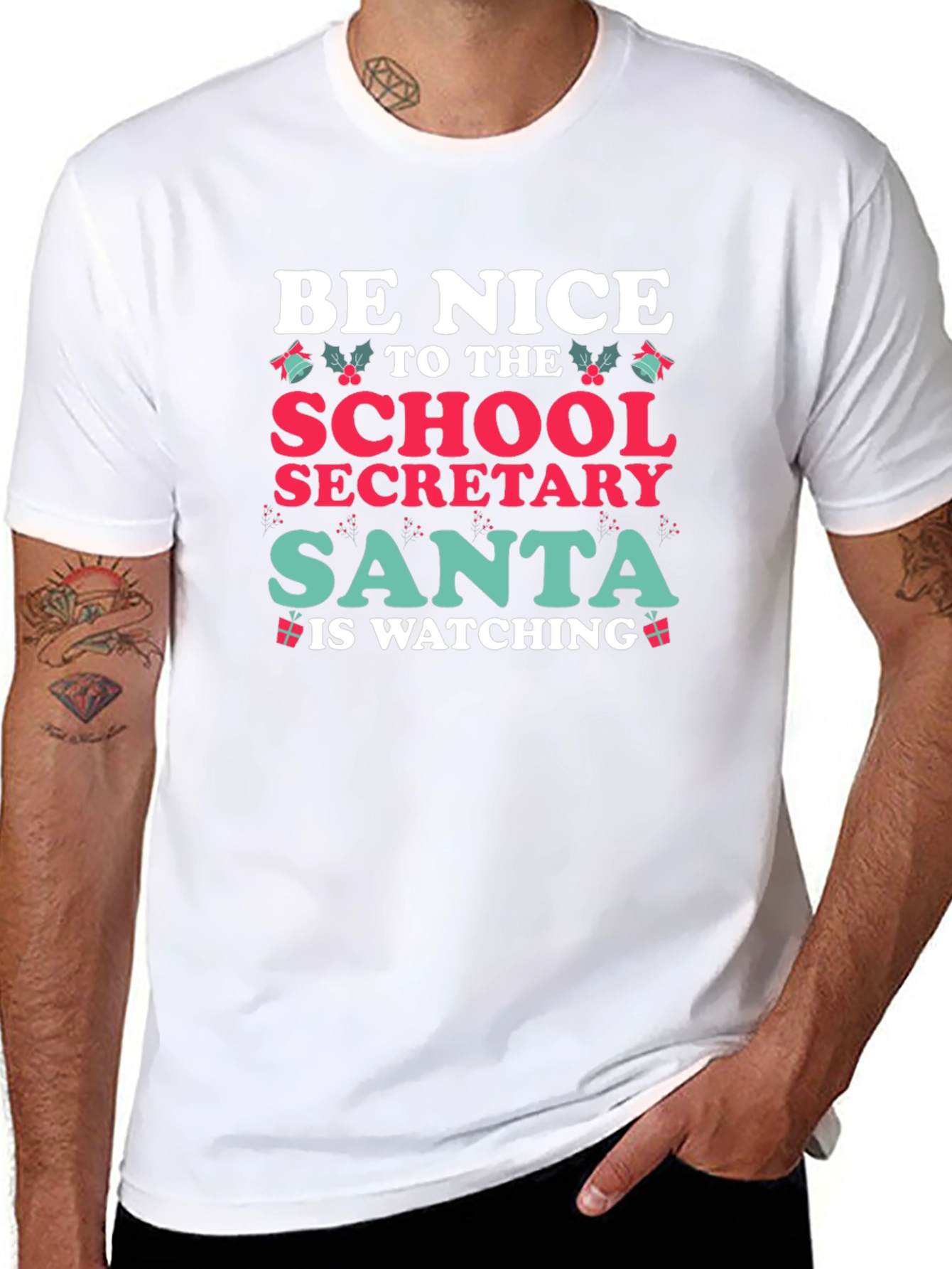Be Nice to the School Secretary Santa is Watching T-Shirt