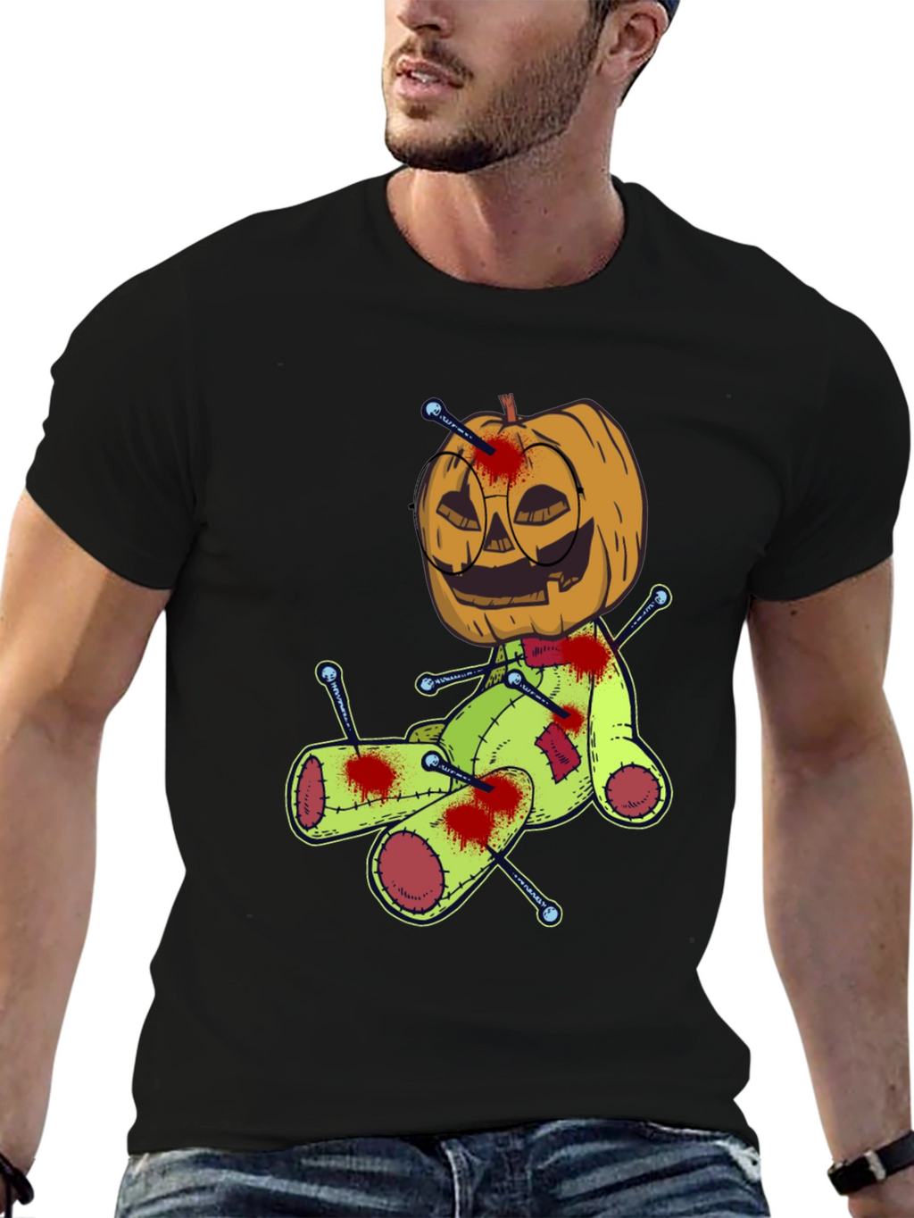 Halloween Pumpkin Voodoo Doll Graphic Tee