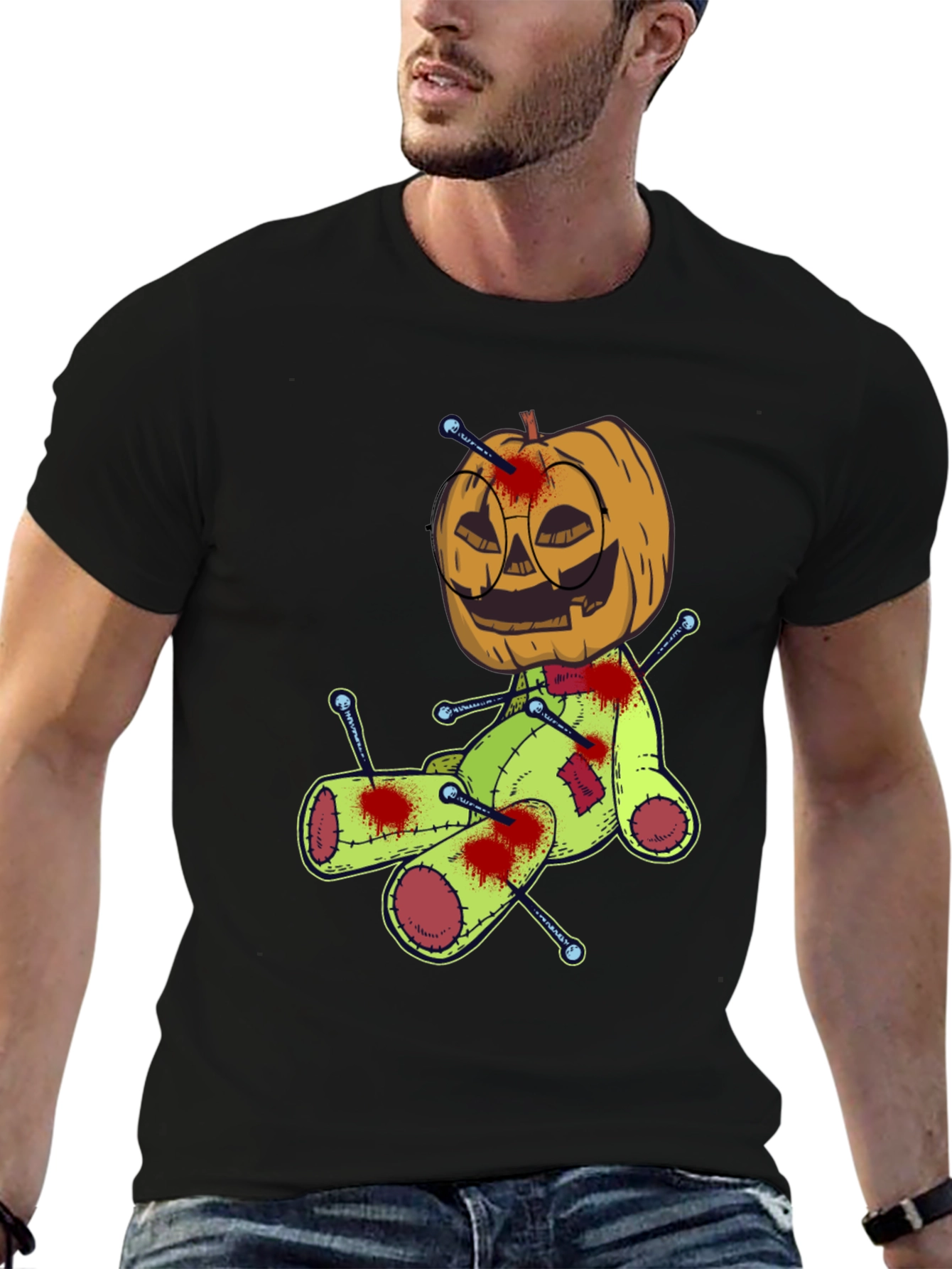 Halloween Pumpkin Voodoo Doll Graphic Tee