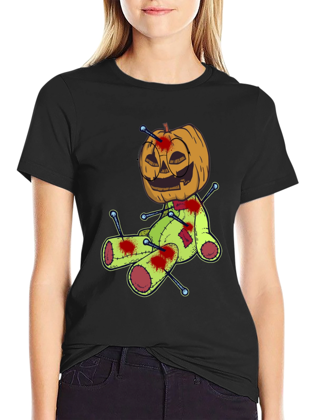 Halloween Pumpkin Voodoo Doll Graphic Tee