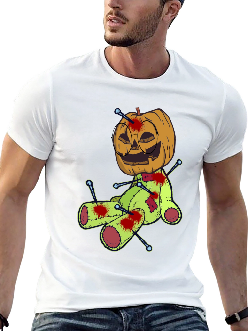 Halloween Pumpkin Voodoo Doll Graphic Tee