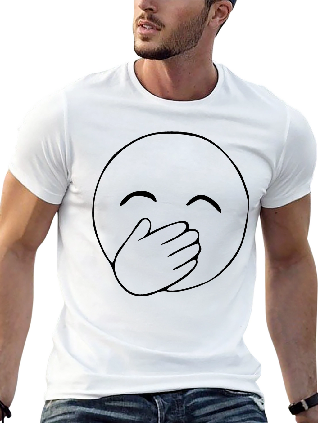 Emoji Cover Mouth Graphic Tee - Black
