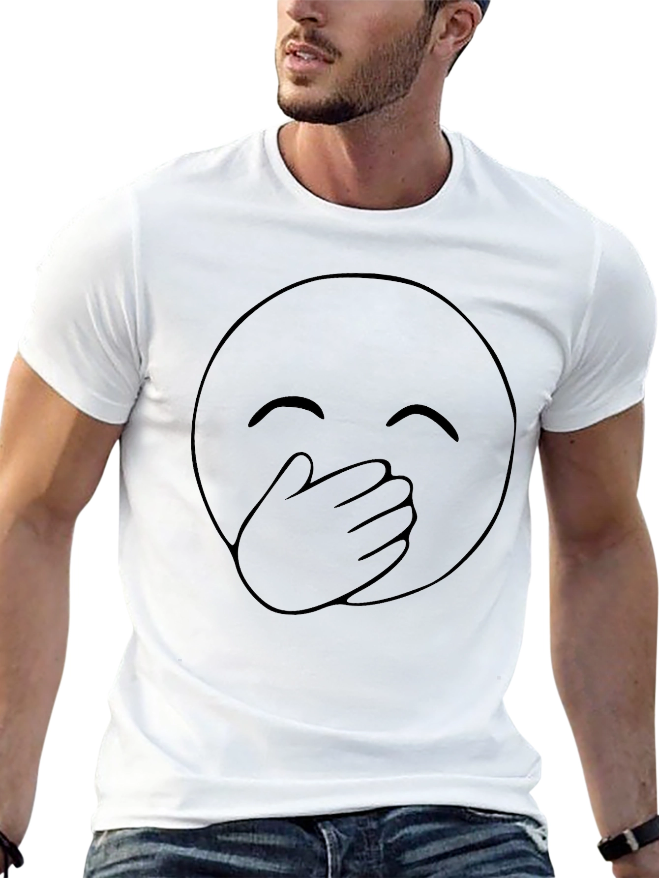 Emoji Cover Mouth Graphic Tee - Black