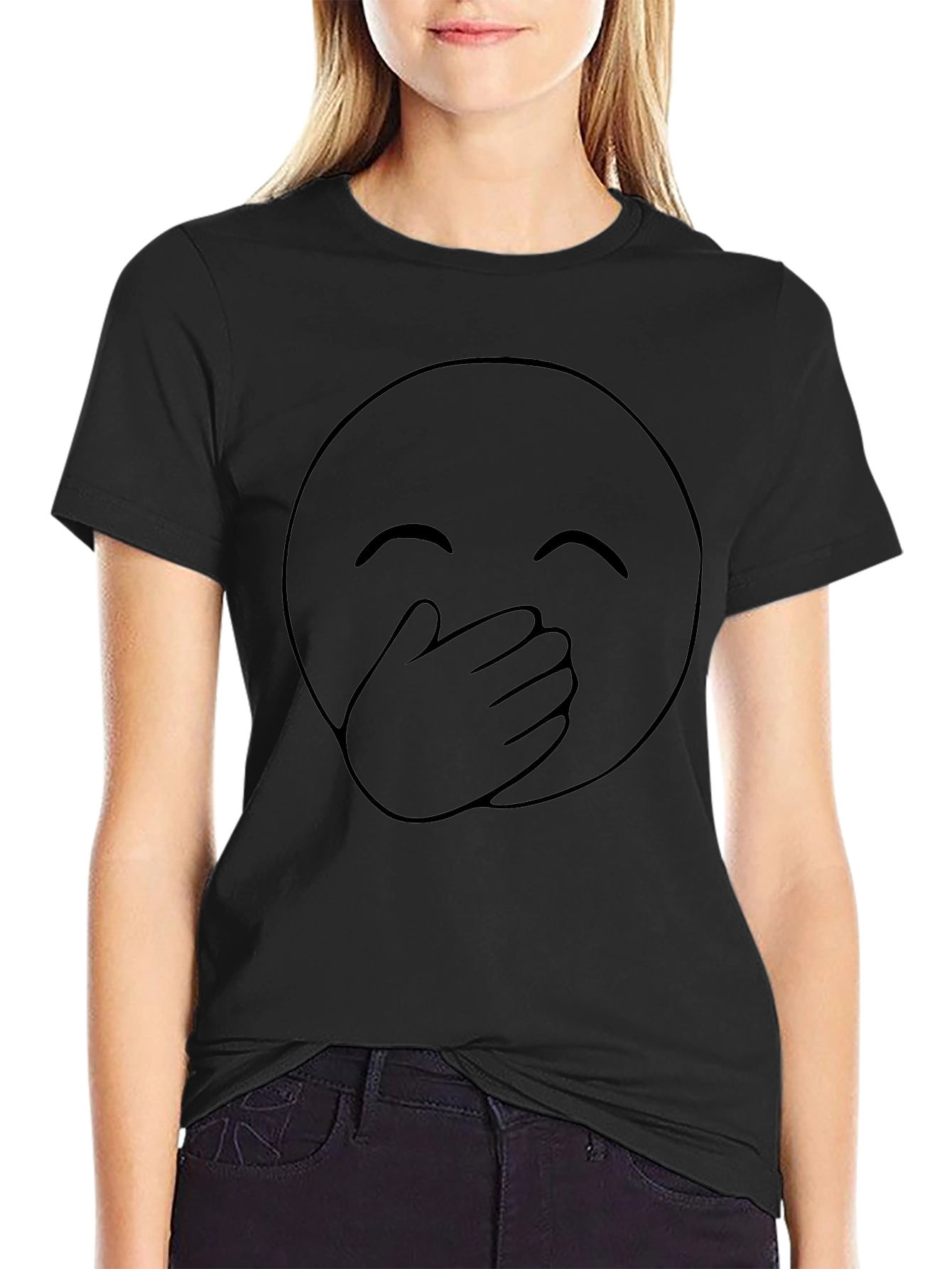 Emoji Cover Mouth Graphic Tee - Black