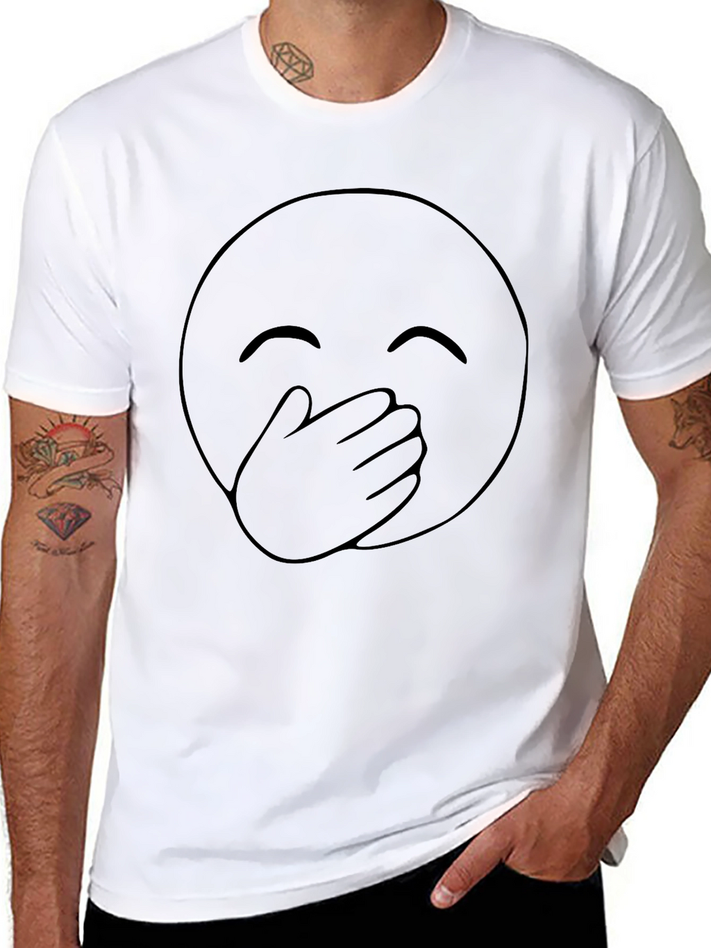 Emoji Cover Mouth Graphic Tee - Black