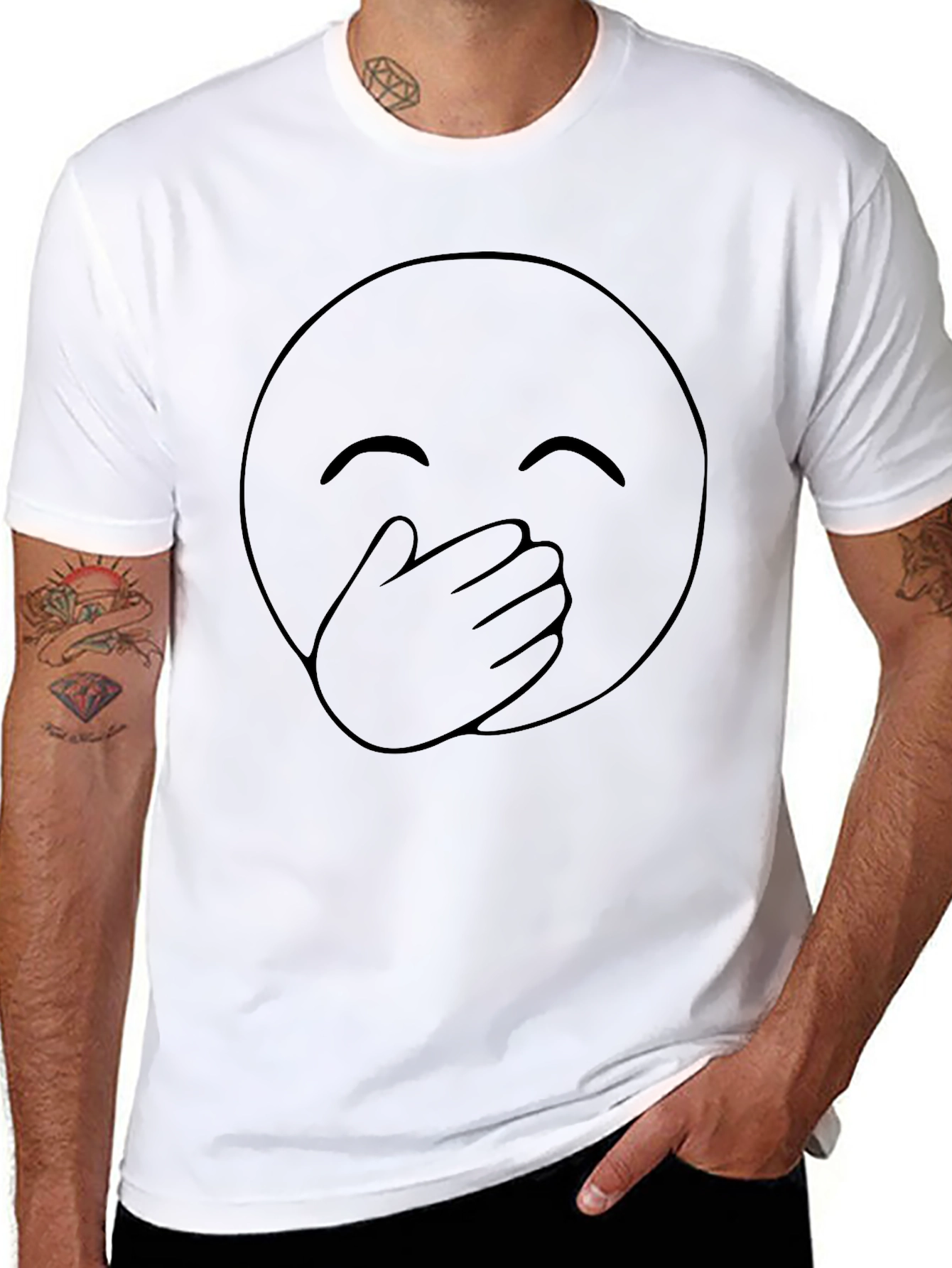 Emoji Cover Mouth Graphic Tee - Black