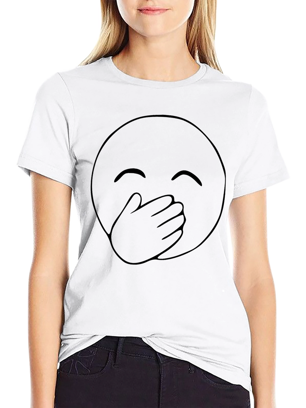 Emoji Cover Mouth Graphic Tee - Black
