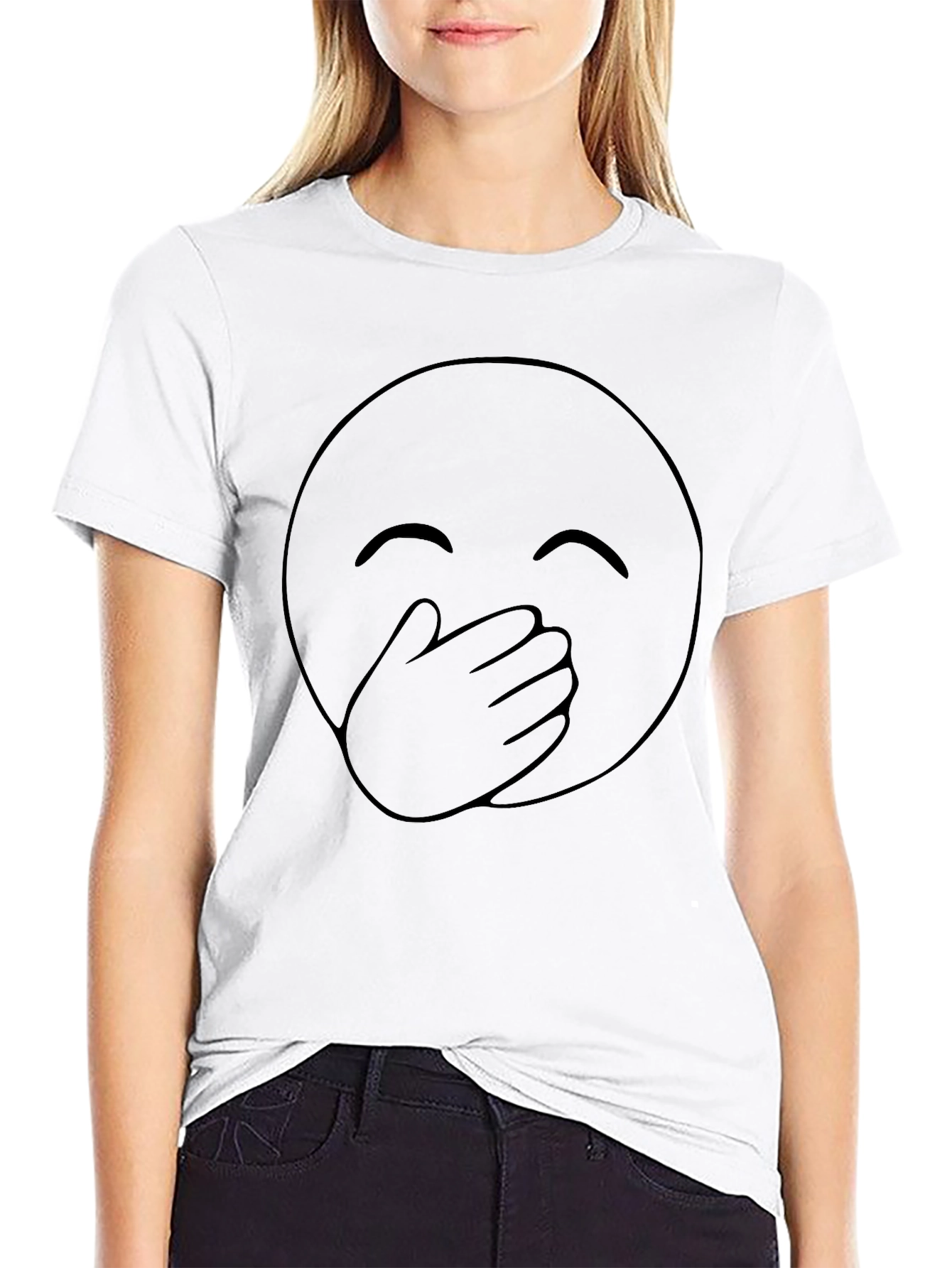 Emoji Cover Mouth Graphic Tee - Black